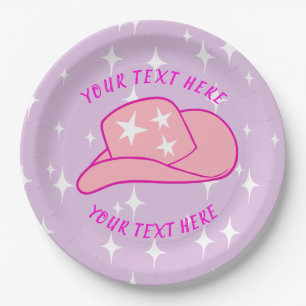 Personalized Modern Cowgirl Hat Starburst Lilac Paper Plate