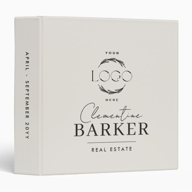 Personalized modern cream script your logo binder (Front/Spine)