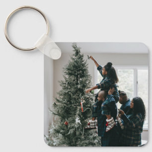 Personalized Modern Custom Christmas Family Photo Keychain