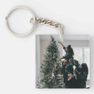 Personalized Modern Custom Christmas Family Photo Keychain
