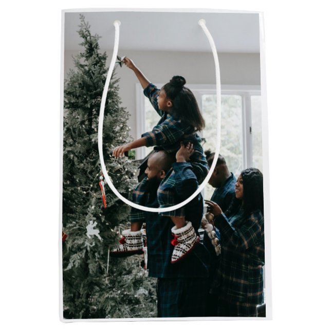 Personalized Modern Custom Christmas Family Photo  Medium Gift Bag (Front)