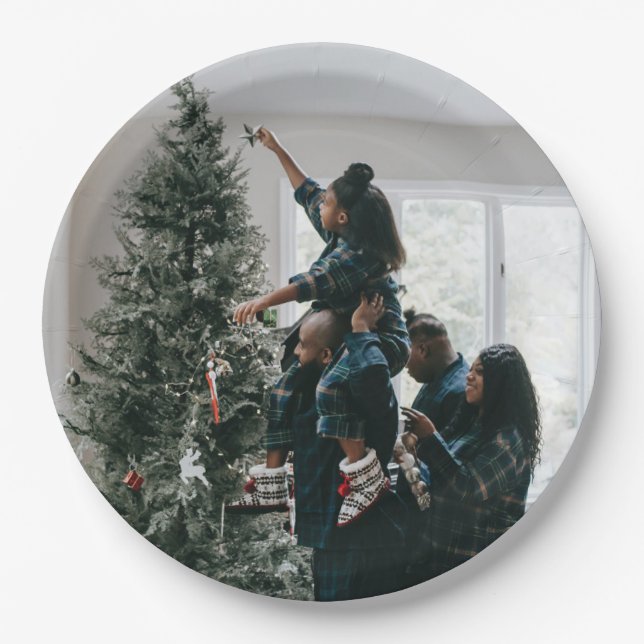 Personalized Modern Custom Christmas Family Photo  Paper Plate (Front)