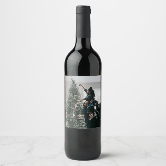 Personalized Modern Custom Christmas Family Photo Wine Label (Front)