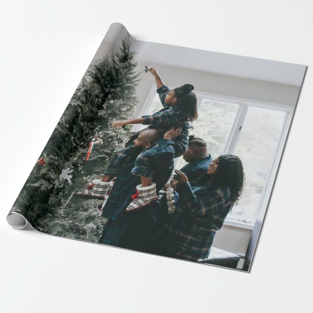 Personalized Modern Custom Christmas Family Photo  Wrapping Paper (Unrolled)