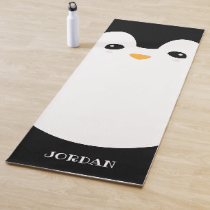 Personalized Modern Cute Black White Penguin Yoga Mat
