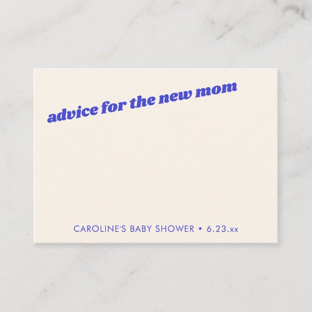 Personalized Modern Cute Blue Baby Shower Mom Advice Card (Front)