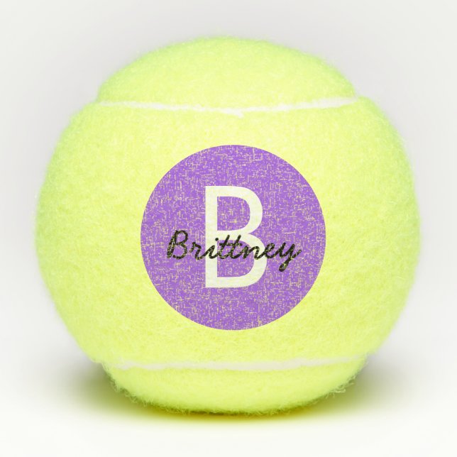 Personalized Modern Cute Purple Monogram Tennis Balls (Front)