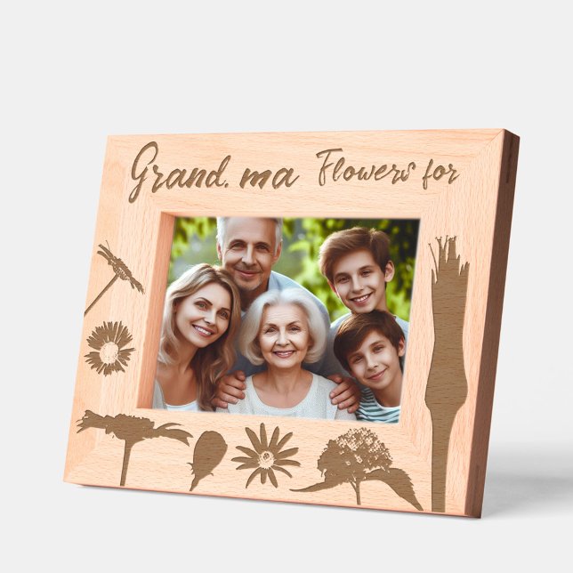 Personalized Modern Cute Spring Flowers Etched Frames (Personalized Grandma Floral Picture Frame)