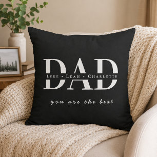 Personalized Modern DAD Black Throw Pillow