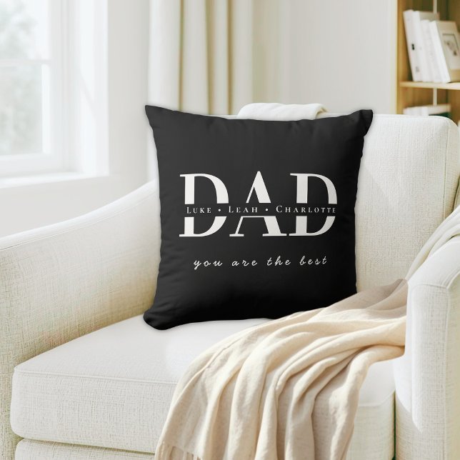 Personalized Modern DAD Black Throw Pillow (Creator Uploaded)