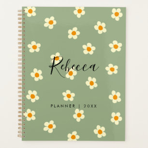 Personalized Modern Daisy Floral Green 2023 Planner