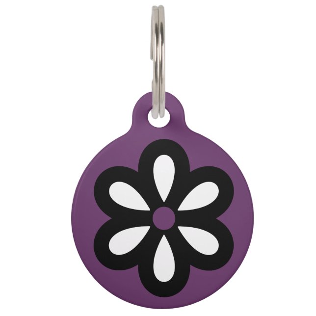 Personalized Modern Daisy Pet Tag - Purple (Front)