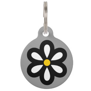 Personalized Modern Daisy Pet Tag - Yellow/Grey