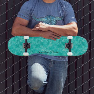 Personalized Modern Distressed Turquoise Skateboard