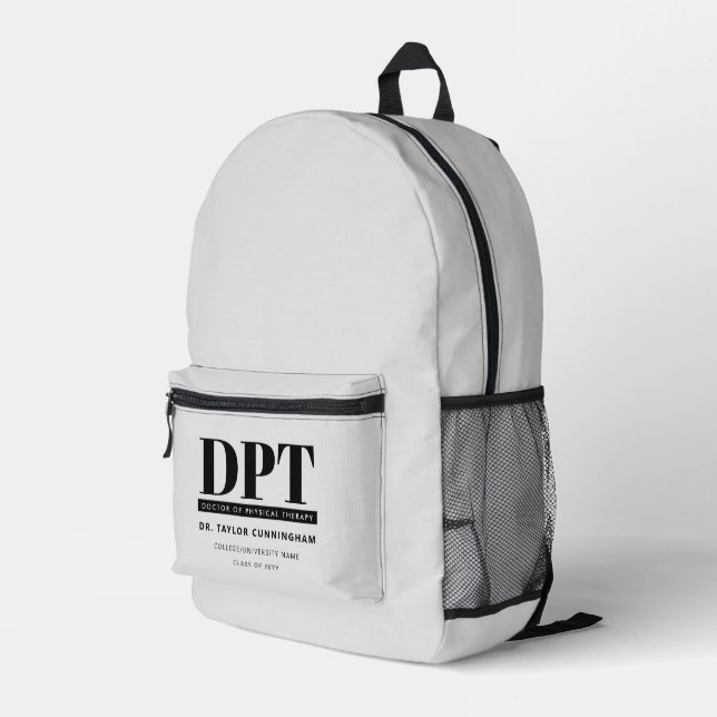 Personalized Modern DPT Doctor of Physical Therapy Printed Backpack (Back Corner Right)