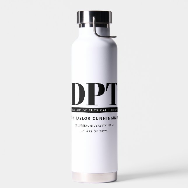 Personalized Modern DPT Doctor of Physical Therapy Water Bottle (Left)