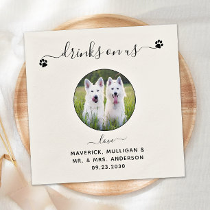 Personalized Modern Drinks On Us Photo Pet Wedding Napkin