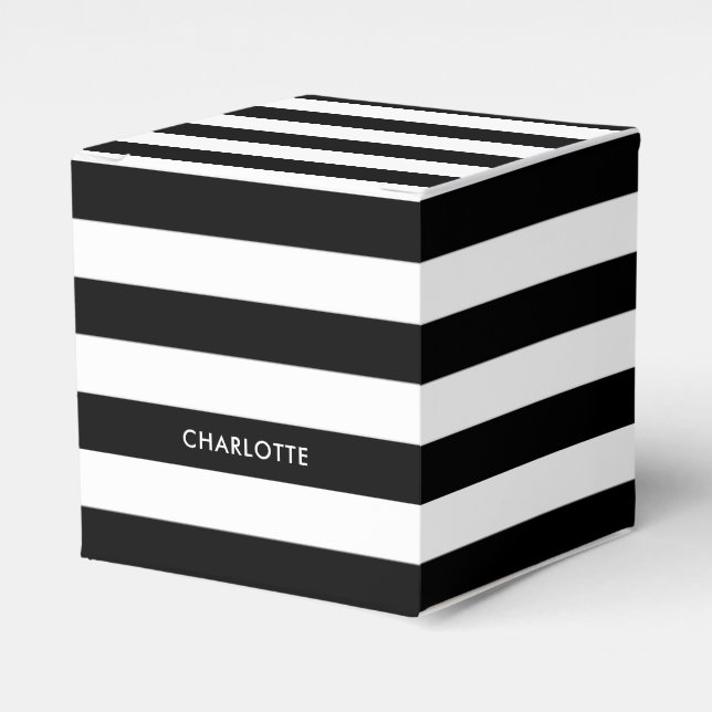 Personalized Modern Elegant Black and white stripe Favor Box (Front Side)