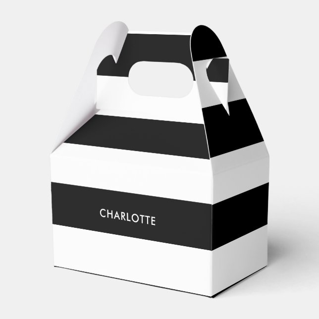 Personalized Modern Elegant Black and white stripe Favor Box (Front Side)