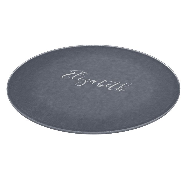 Personalized Modern Elegant Blue Grey Linen Cutting Board (Corner)