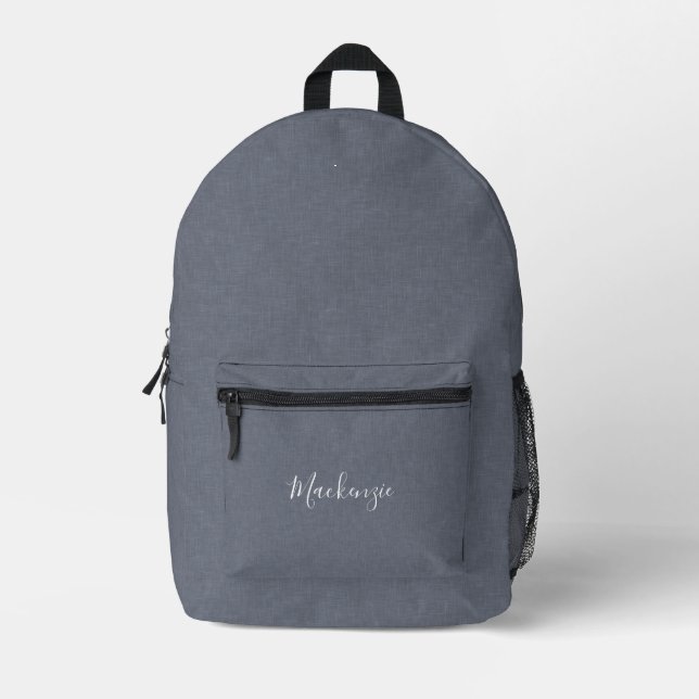 Personalized Modern Elegant Blue Grey Linen Printed Backpack (Front)