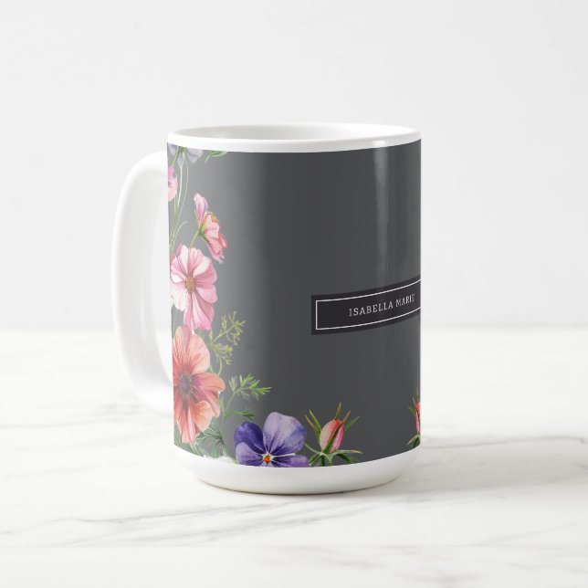 Personalized Modern Elegant Floral Coffee Mug (Front Left)