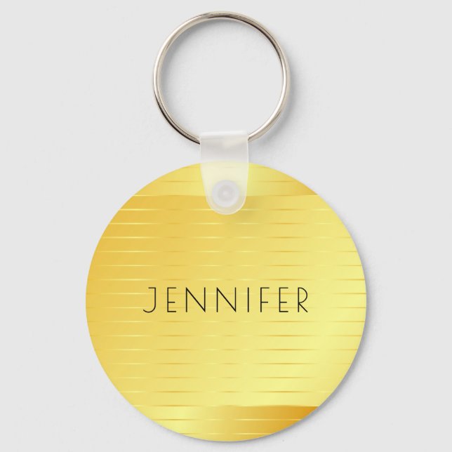 Personalized Modern Elegant Gold Look Template Keychain (Front)
