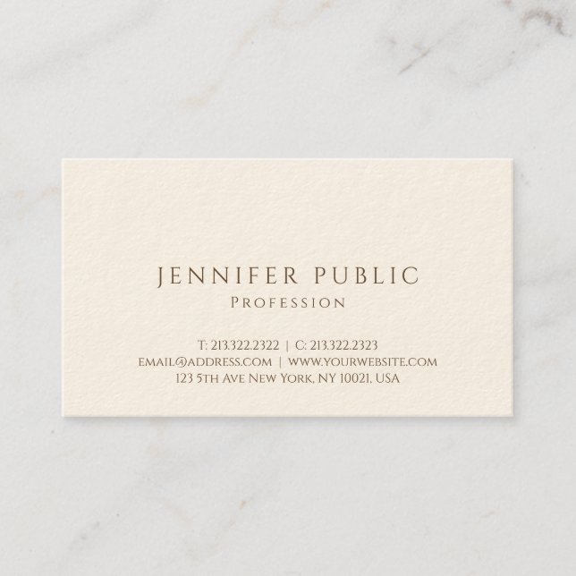 Personalized Modern Elegant Luxe Signature Cream Business Card (Front)