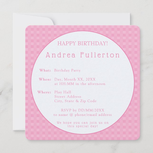 Personalized Modern Elegant Pink Birthday Party Invitation (Front)
