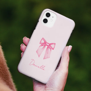Personalized Modern Elegant Pink Bow iPhone 16 Case