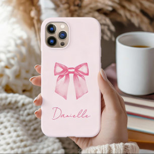 Personalized Modern Elegant Pink Bow iPhone 16 Case