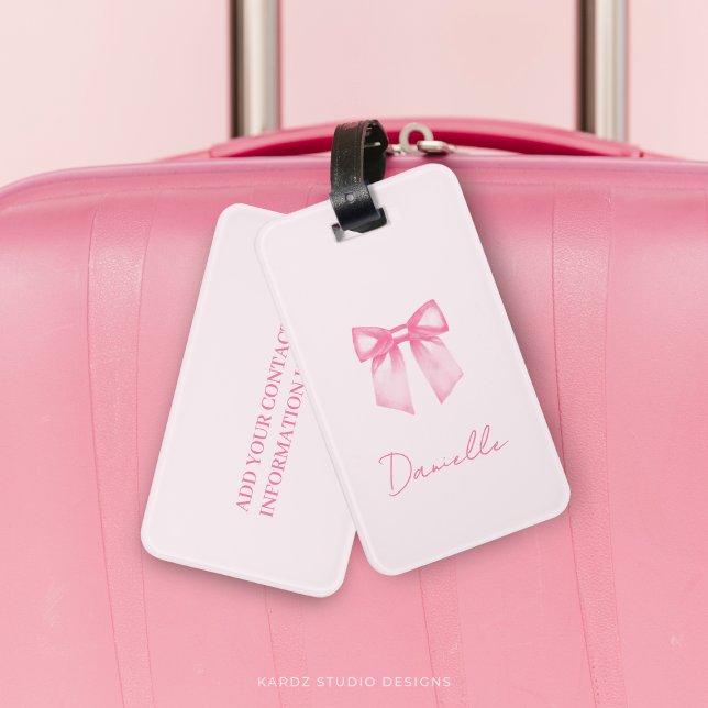 Personalized Modern Elegant Pink Bow Luggage Tag (Creator Uploaded)