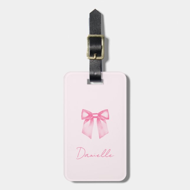 Personalized Modern Elegant Pink Bow Luggage Tag (Front Vertical)