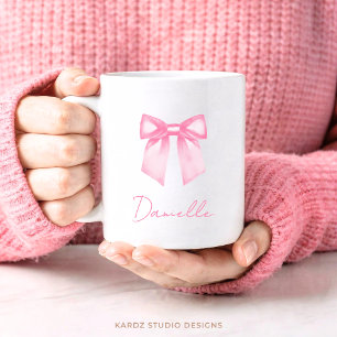 Personalized Modern Elegant Pink Bow Name Mug