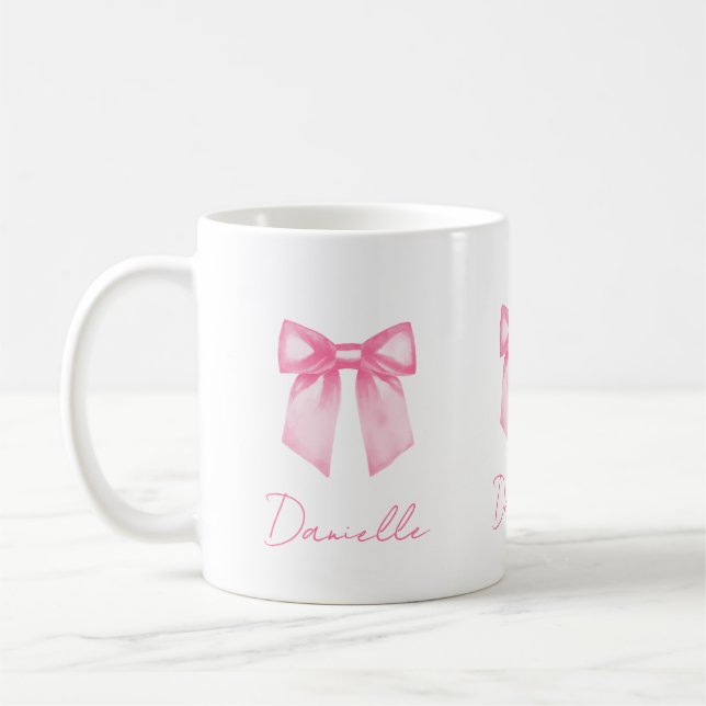 Personalized Modern Elegant Pink Bow Name Mug (Left)