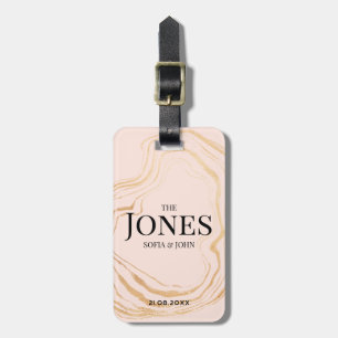Personalized Modern Elegant Pink Gold Newlywed Luggage Tag