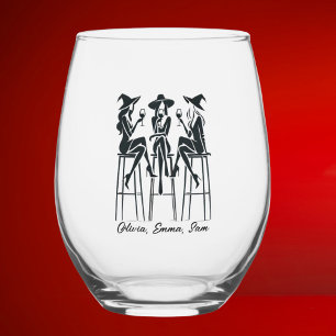Personalized Modern, Elegant Witches Wine Night Stemless Wine Glass