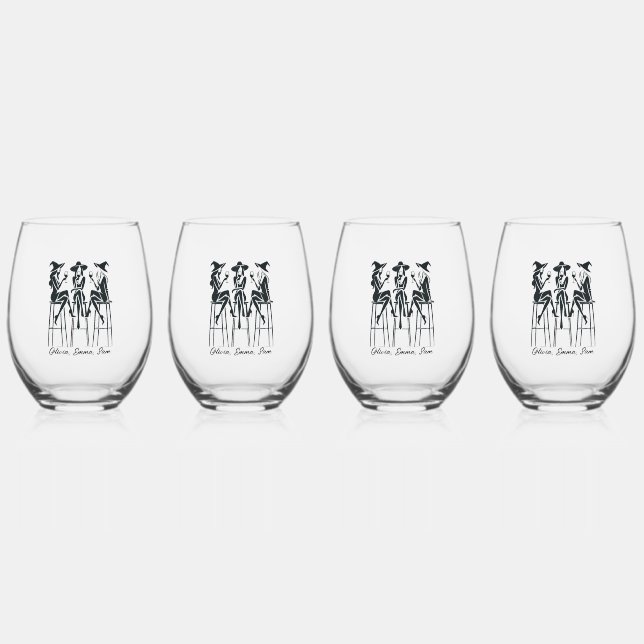 Personalized Modern, Elegant Witches Wine Night Stemless Wine Glass (Front)