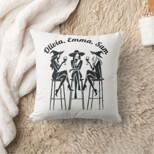 Personalized, Modern, Elegant Witches Wine Night Throw Pillow