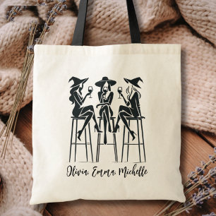 Personalized, Modern, Elegant Witches Wine Night Tote Bag