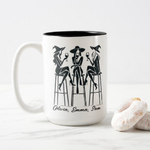 Personalized Modern, Elegant Witches Wine Night Two-Tone Coffee Mug