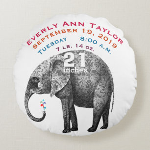 Personalized Modern Elephant Baby Nursery Round Pillow