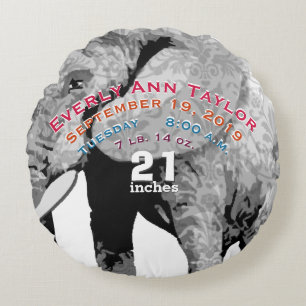 Personalized Modern Elephant Pattern Round Pillow