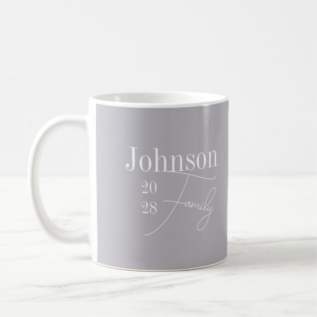 Personalized Modern Family Name Grey Coffee Mug (Left)
