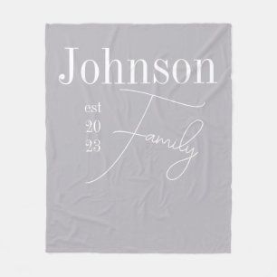 Personalized Modern Family Name Grey Fleece Blanket