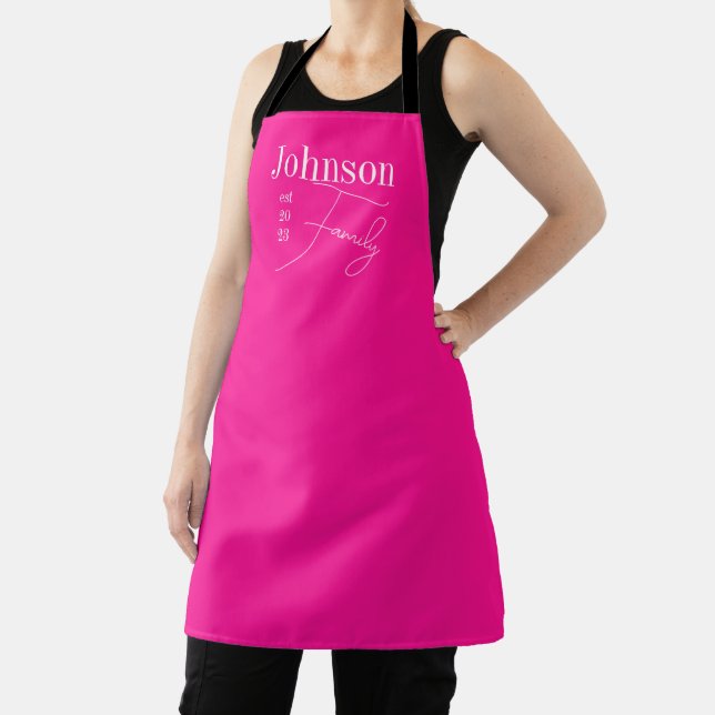 Personalized Modern Family Name Hot Pink Apron (Insitu)