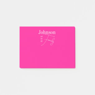 Personalized Modern Family Name Hot Pink Post-it Notes