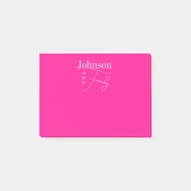 Personalized Modern Family Name Hot Pink Post-it Notes (Front)