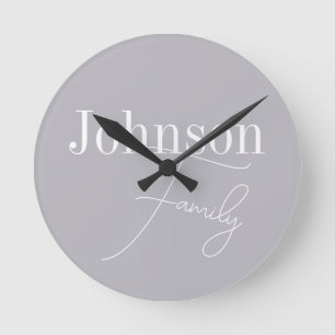 Personalized Modern Family Name Round Clock