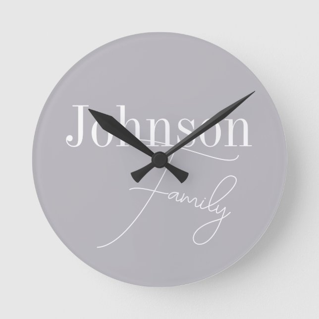 Personalized Modern Family Name Round Clock (Front)